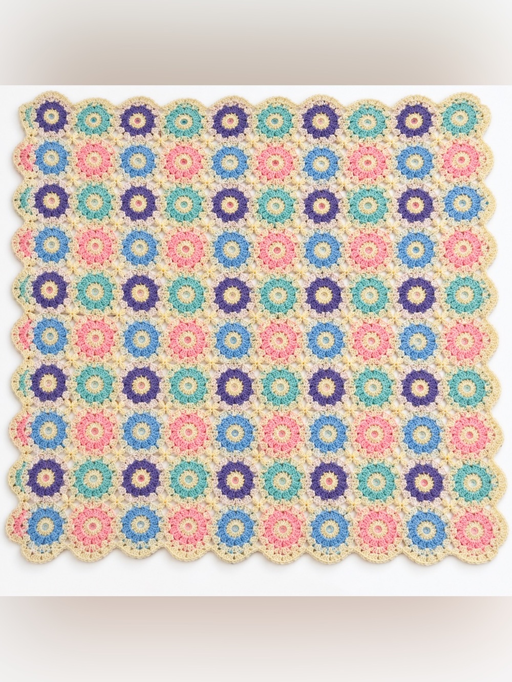 Vintage Handmade Crochet Circle Pattern Afghan Blanket